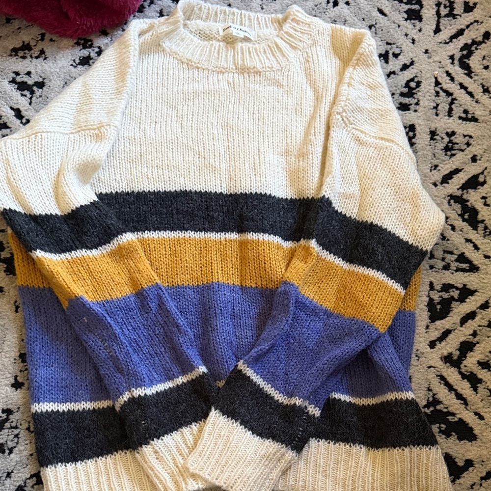 Vici Cream, Black, Yellow, and Blue Striped Sweater